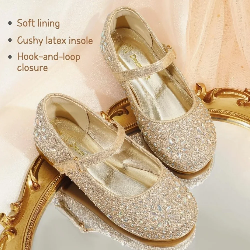 Dream Pairs Glittering Gold  Mary Jane Style Kids Dress Shoes Size 10
